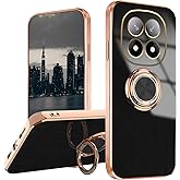 Hlgcokro for Xiaomi Redmi Note 14 Pro 5G Case with Magnetic Stand, Phone Case for Redmi Note 14 Pro 5G Silicone with Ring Holder Shockproof Fundas Slim Thin Luxury Plating Bumper Cover (Black)