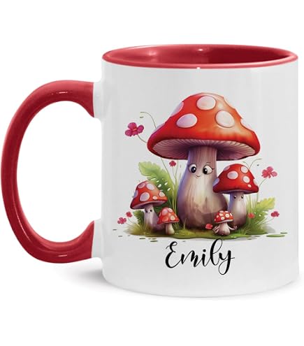Custom Name Mushroom Tea Cup - Personalized Red Mushrooms Coffee Mug Gift For Coworkers, Botanists & Nature Lovers - View #7