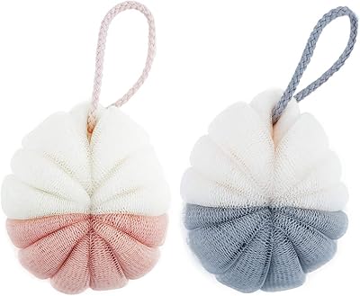 Omenluck 2pc Exfoliating Loofah Sponge Mesh Pouf Shower Bath Ball Deep Clean