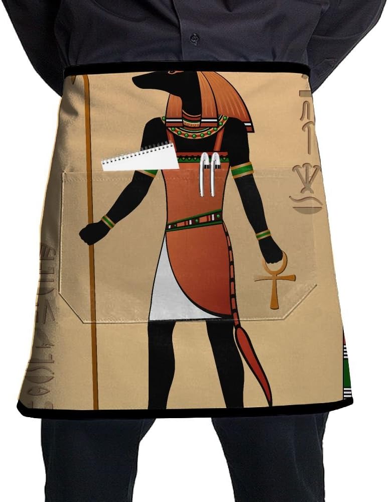 Egyptian Murals Anubis Unisex Fashion Pocket Waist Apron Restaurant Waitress Waiter Half Bistro Aprons