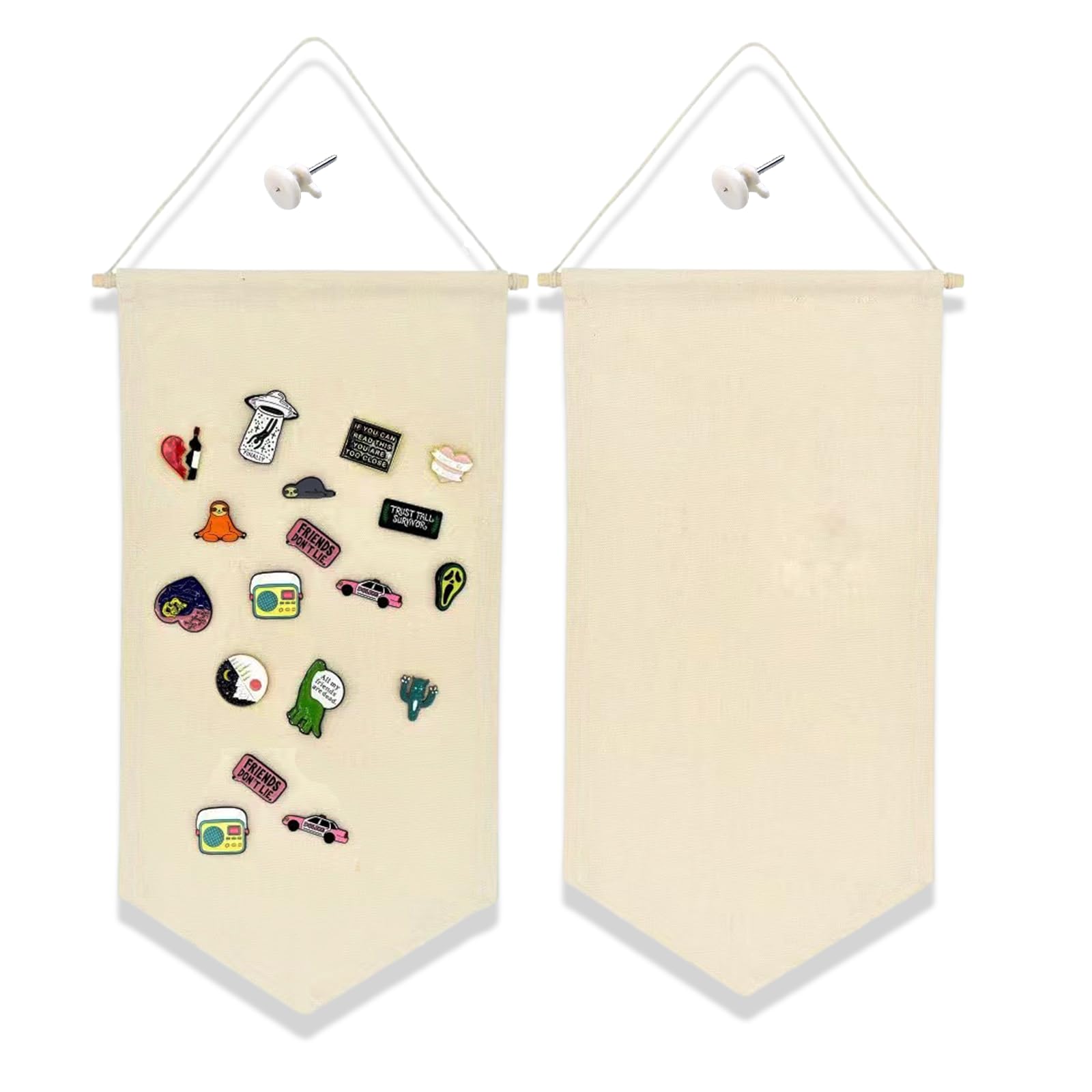 JEHANOIRY 2PCS Wall Hanging Brooch Pin Organizer, Canvas Display Jewelry Storage Case, Pin Display Banner Holder for Earrings Necklace Glitter Pin Collection Organizer
