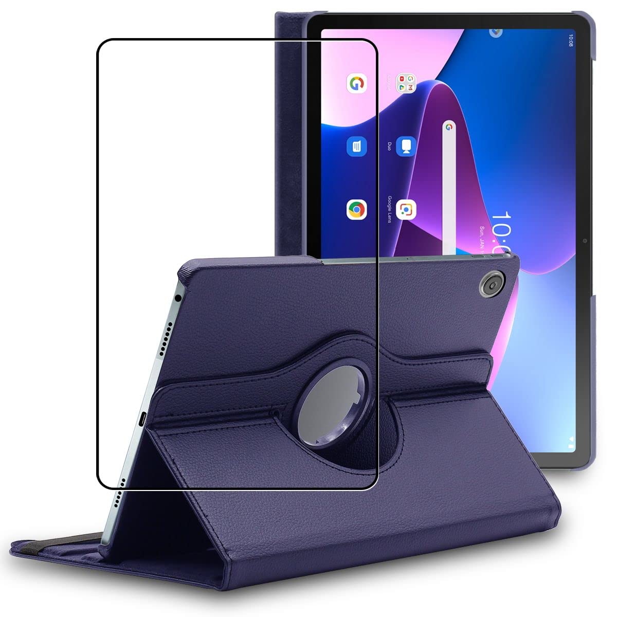 ebestStar - for Lenovo Tab M10 Plus 10.6 Case (Gen 3), Cover 360 Rotating Protection, PU Leather, Dark Blue + Glass Screen Protector