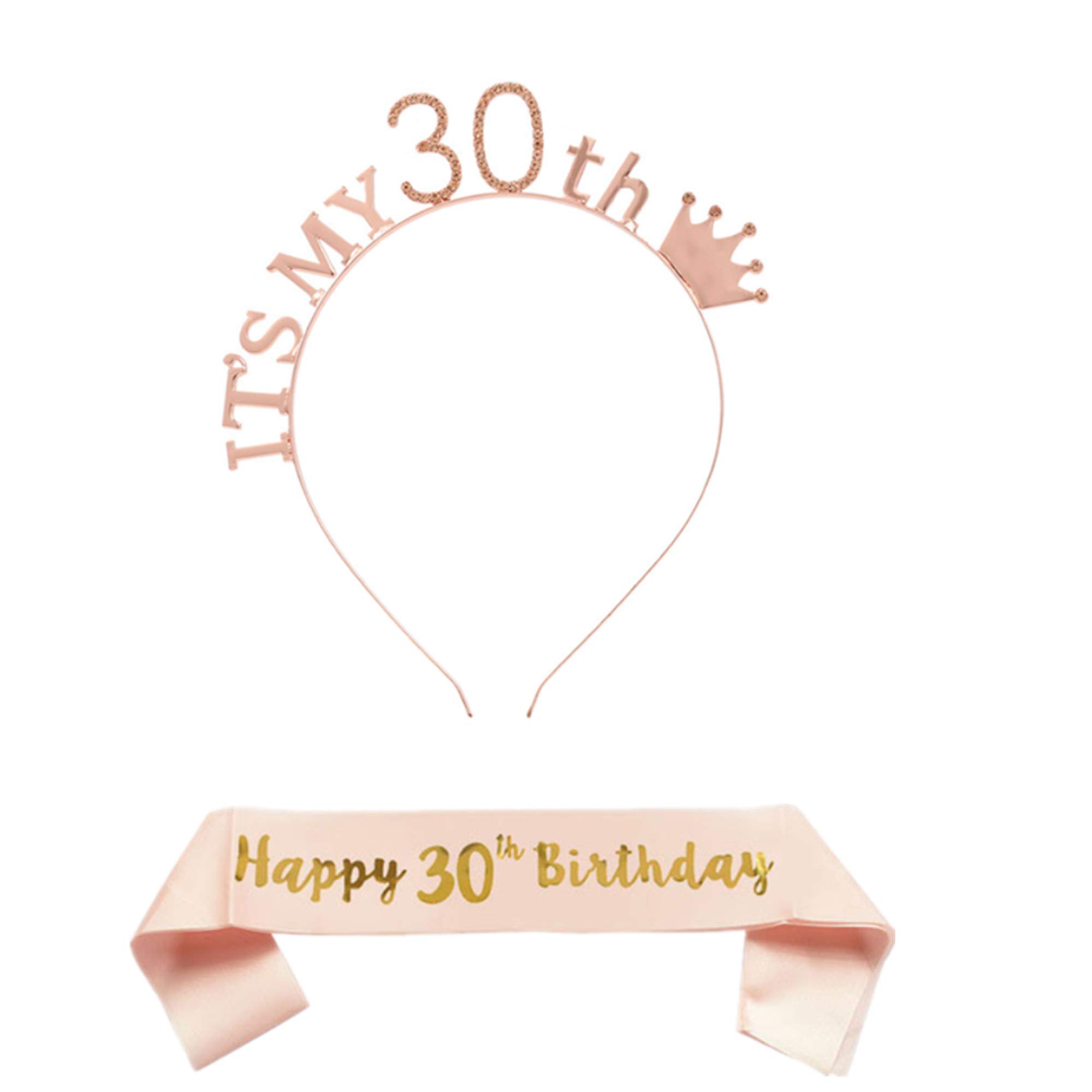 CHTENG Rose Gold Happy Birthday Sash and Tiara Rhinestone Crown Headband for Birthday Party Supplies (30)