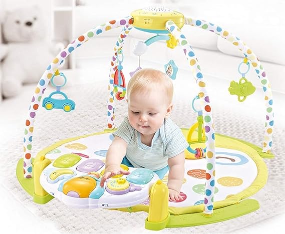 Meneflix Baby Play Mat 3 in 1 Gym Mat Infant Activity Playmat Kids Carpet Piano Rattles Toys for Children Educational Crawling Rug (Projector Gym MAT)