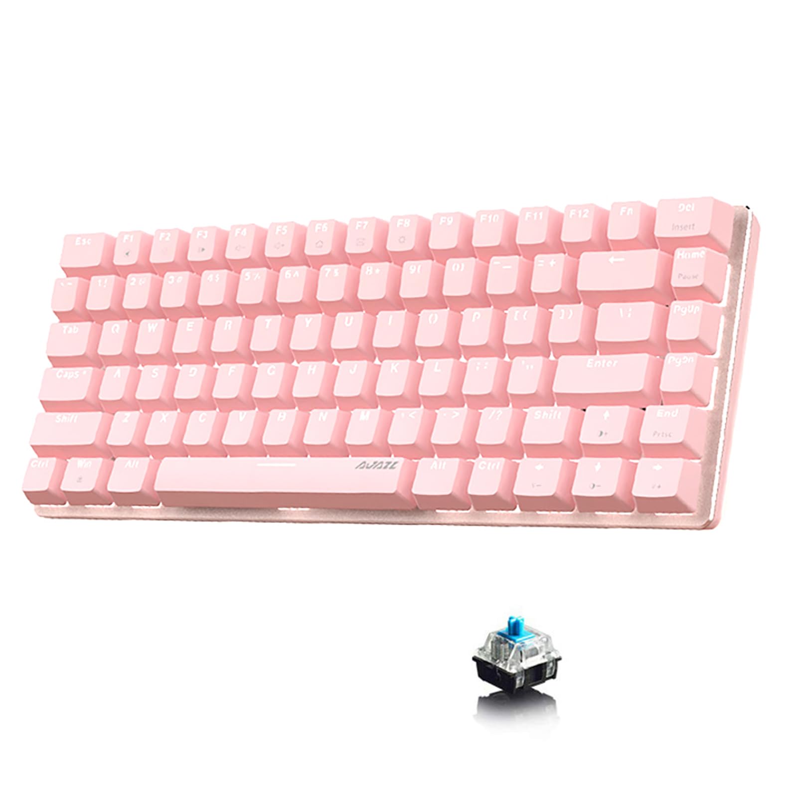 AK33 Compact Wired Mechanical Keyboard, 82 Anti-ghosting Keys, Small and Portable, Single Color Backlit (Pink, Blue Switch)