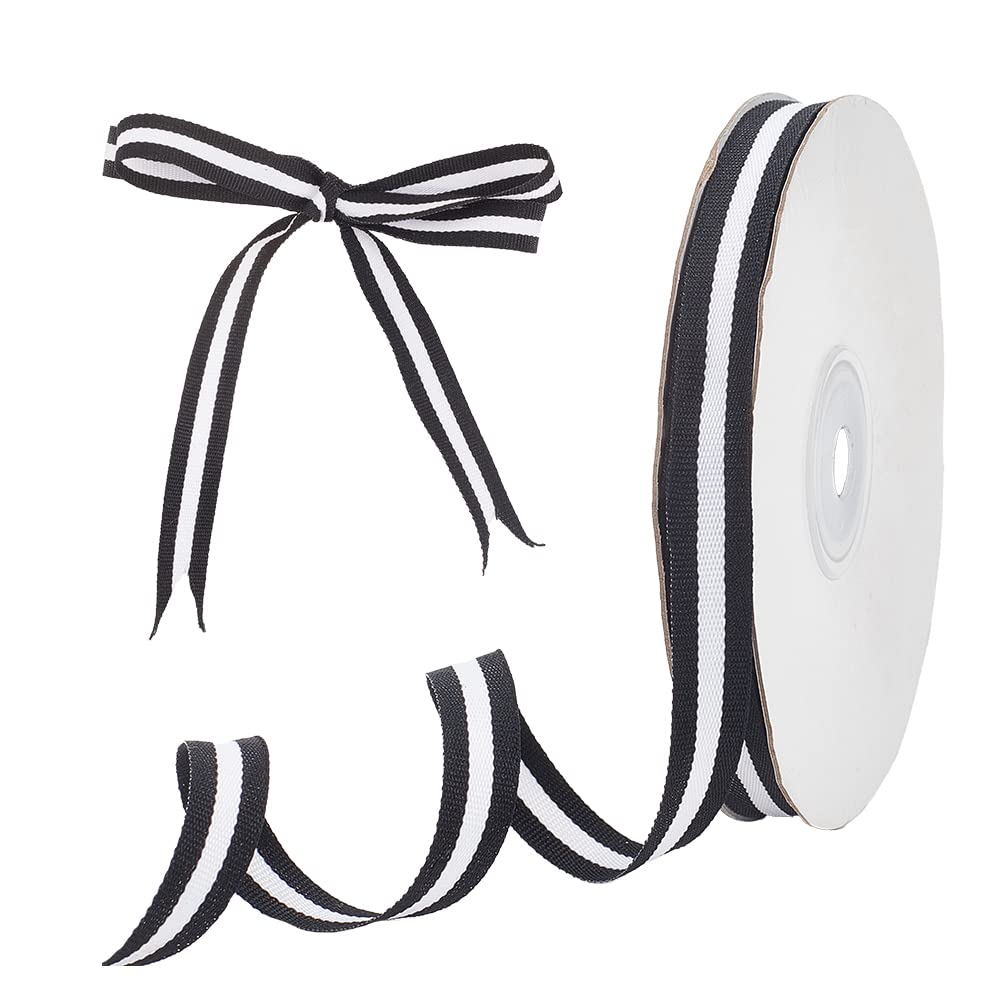 PH PandaHall 25 Yards Grosgrain Striped Ribbon, 1cm Wide Black and White Striped Ribbon Double Face Cotton Webbing for Gift Wrapping Party Weddings Birthday Easter Decorations