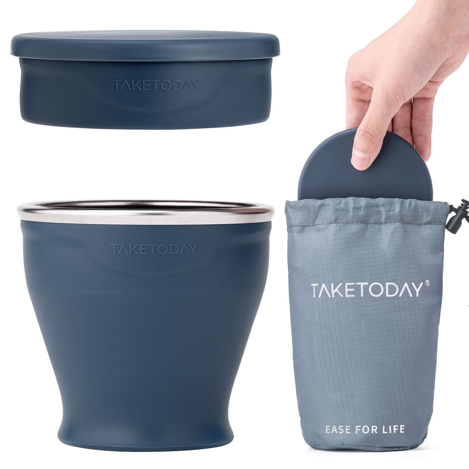 Photo 1 of TakeToday Collapsible Travel Cup - Silicone Foldable Water Cup, BPA-Free with Lid & Waterproof Bag - Drinking Cup Set for Camping, Outdoors & International Travel?8 Oz, Navy?