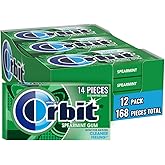 ORBIT Spearmint Sugar Free Chewing Gum, 12 Pack, 14 Pieces (168 Pieces) | Crisp spearmint individually wrapped sugar free gum in bulk, ready for after meals, busy days, commutes and study sessions