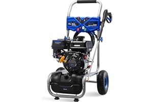 MUTAOMAY 3500PSI Gas Pressure Washer, 2.3GPM Gas Powered High Pressure Washer with 209CC Engine, 4 Adjustable Nozzles, 25 ft High Pressure Hose for Cleaning Walls, Terraces, Vehicles, Garden (Blue)
