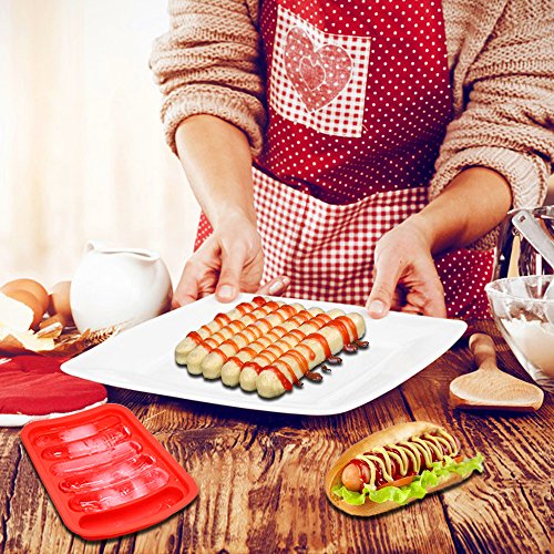 6 Cavities Sausage Hot Dogs Silicone Mold DIY Handmade Hamburger Pan, DanziX Molds for Ice Cube Tray Bread Candy Jelly Chocolate and Cake - Red