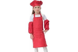 Cooktaitai Kids Apron And Chef Hat And Sleeves Set Children Chef Apron Cute Girls Boys For Cooking Baking Painting