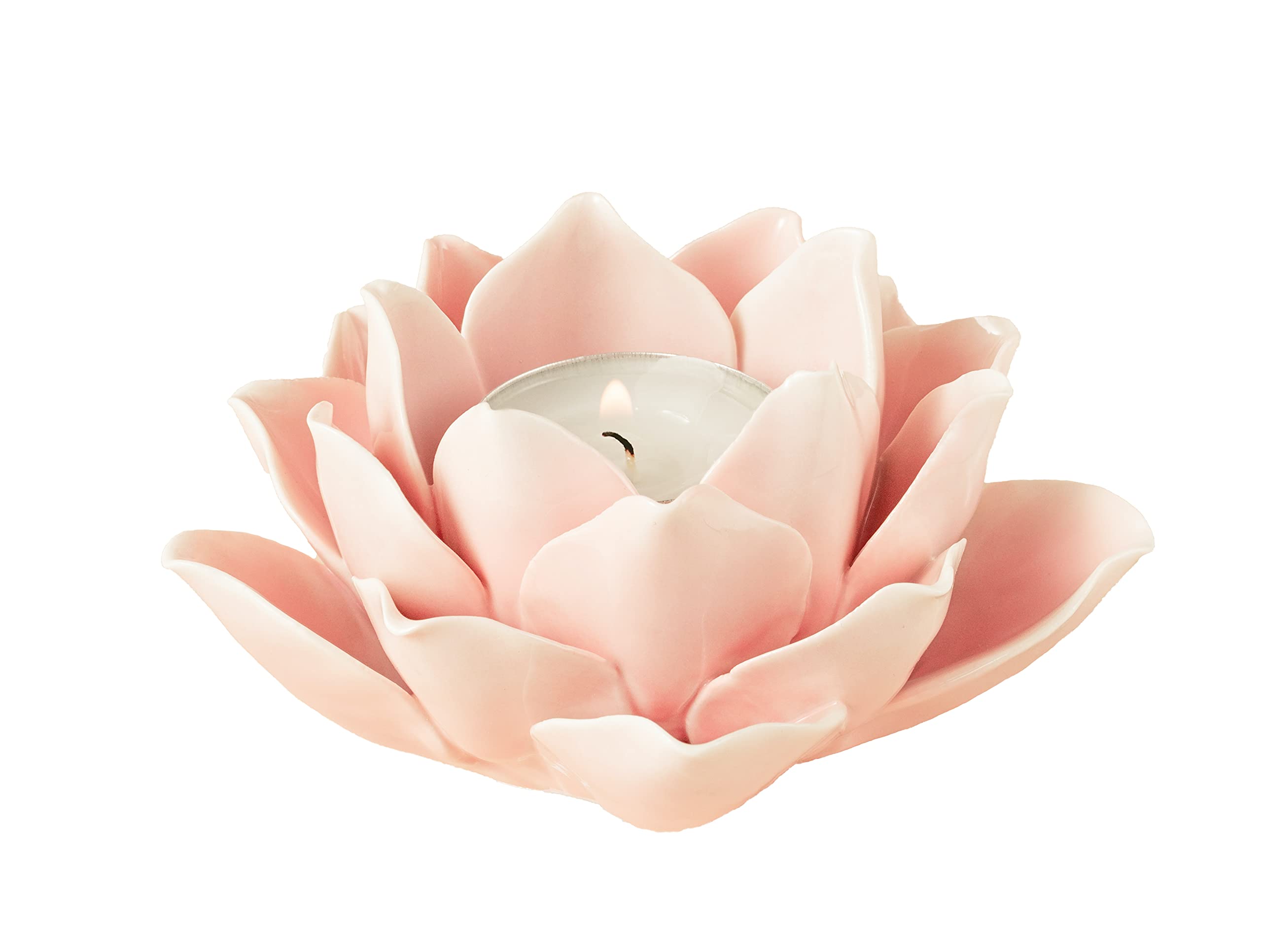 Photo 1 of Pretty Home Ceramic Lotus Candle holder Handmade Petals Style Flower Tea Lights holder Home & Tabletop Centerpiece Decoration (Pink)
