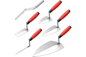 Lasnten 6 PCS Masonry Hand Tool Set 11" x 5-1/2" Philadelphia Brick Trowel 2 Pointing Trowel 5 x 2'' Margin 1/2" Tuck 5/8'' x 1/2'' Convex Brick Jointer Soft Grip Handle Concrete Towel Tool Finishing