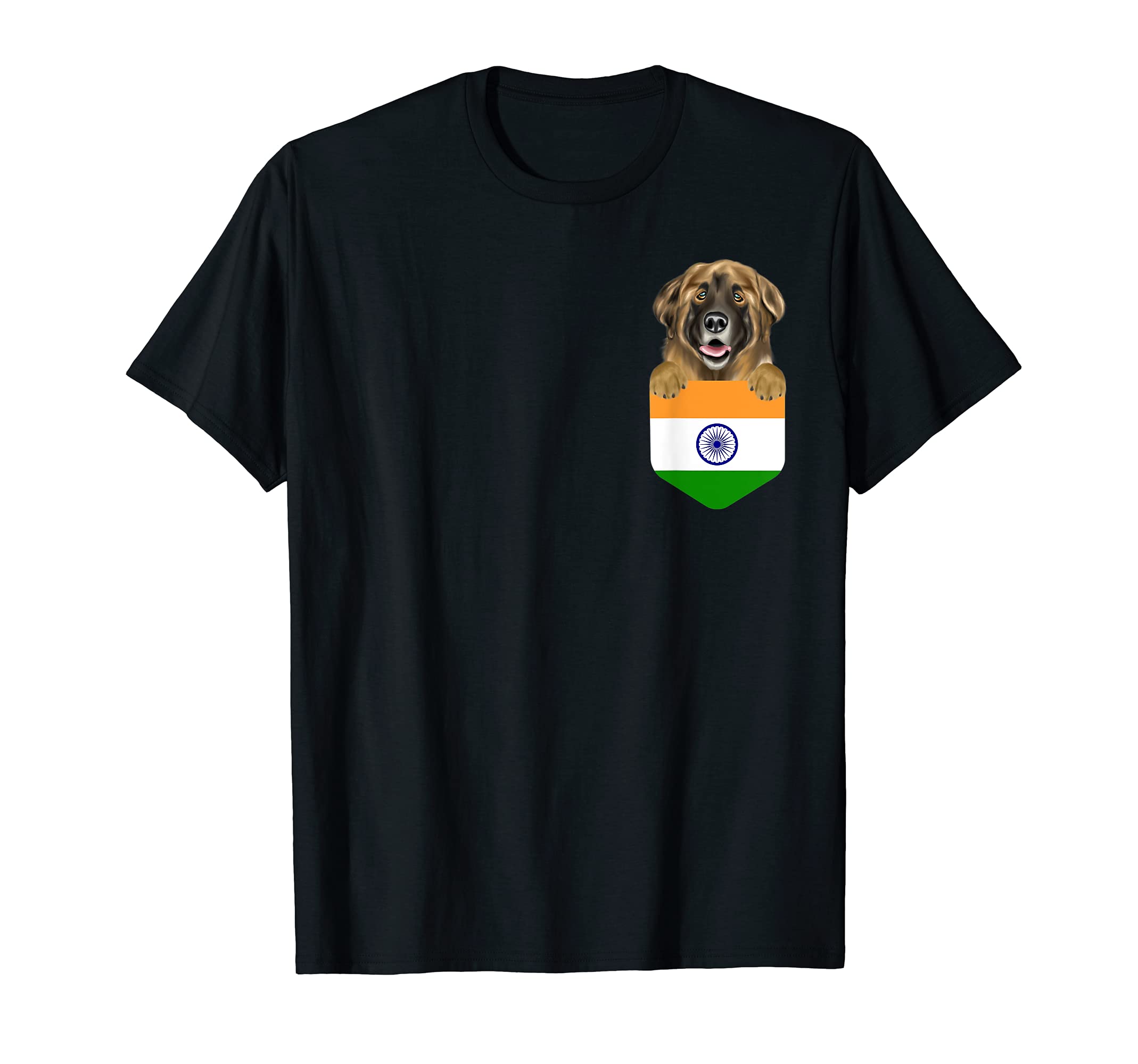 India Flag Leonberger Dog In Pocket T-Shirt
