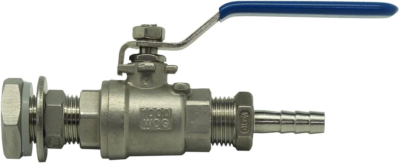 QiiMii 1/2"x10mm Stainless Steel Ball Valve Weldless Bulkhead for Home Brew Kettle