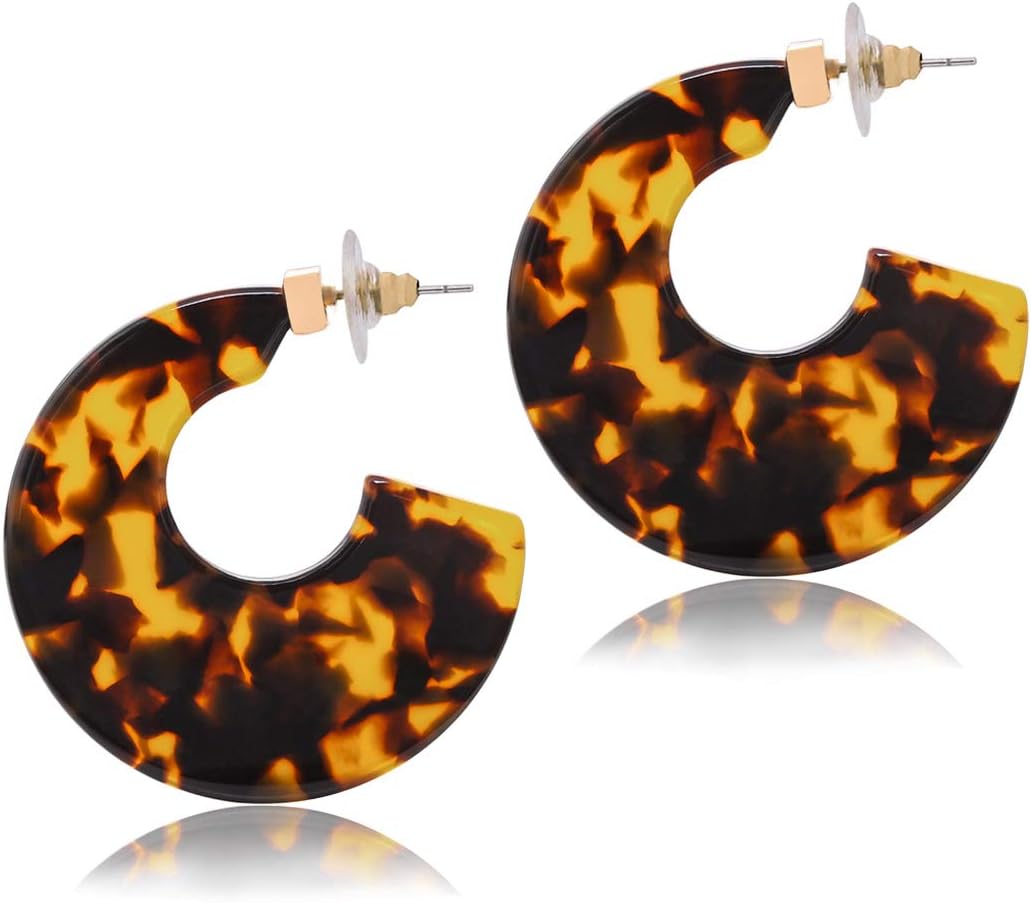 Acrylic Hoop Earrings Upgraded Statement Circle Flat Resin Earrings Acetate Geometric Stud Earrings for Women (A Dark Brown)