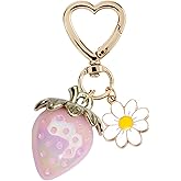 Agromusk Cute Strawberry Keychain,Bag Charms,Kawaii Heart Flower Daisy Key chains Accessories Decor for Girls Purse Gift