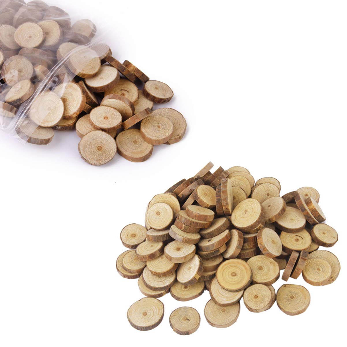 Toddmomy 100pcs Natural Wood Slices Craft Unfinished Wood Kit Wooden Discs for DIY Arts and Crafts Christmas Ornaments Wedding Decoration 1-3CM