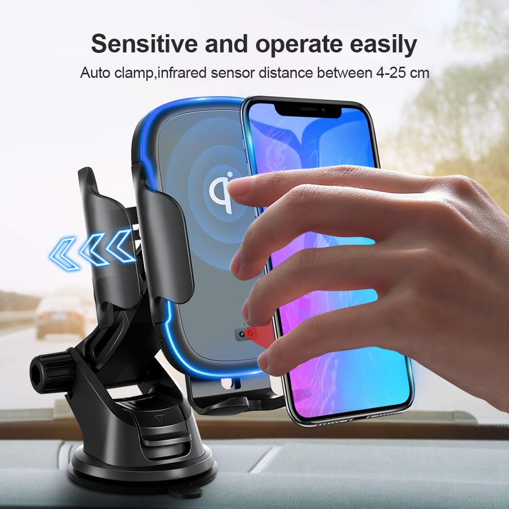 bedee Wireless Car Charger Mount, 15W Fast Qi Wireless Car Charger IR Sensor Automatic Clamping Phone Holder Car Vent Mount Compatible with iPhone 8/8+/X/XS/XS Max/XR/11, Galaxy s9/s9+/s8/s8+/S7