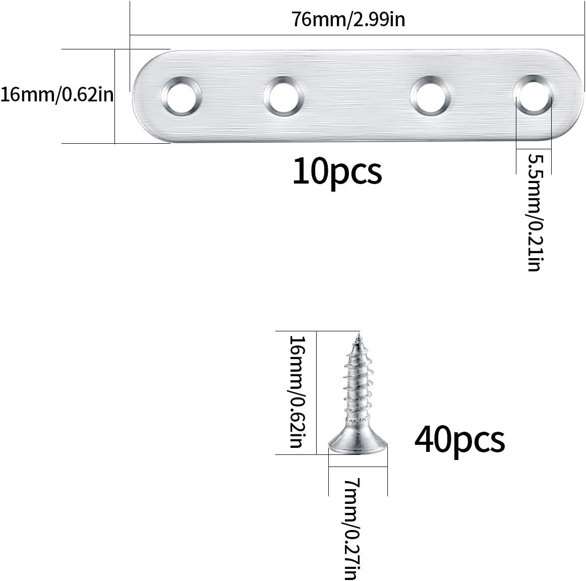 10 Pcs Flat Straight Brace Brackets, Stainless Steel Mending Plates, Fixing Support Brackets with Screw for Repairing Fixing - Image 3