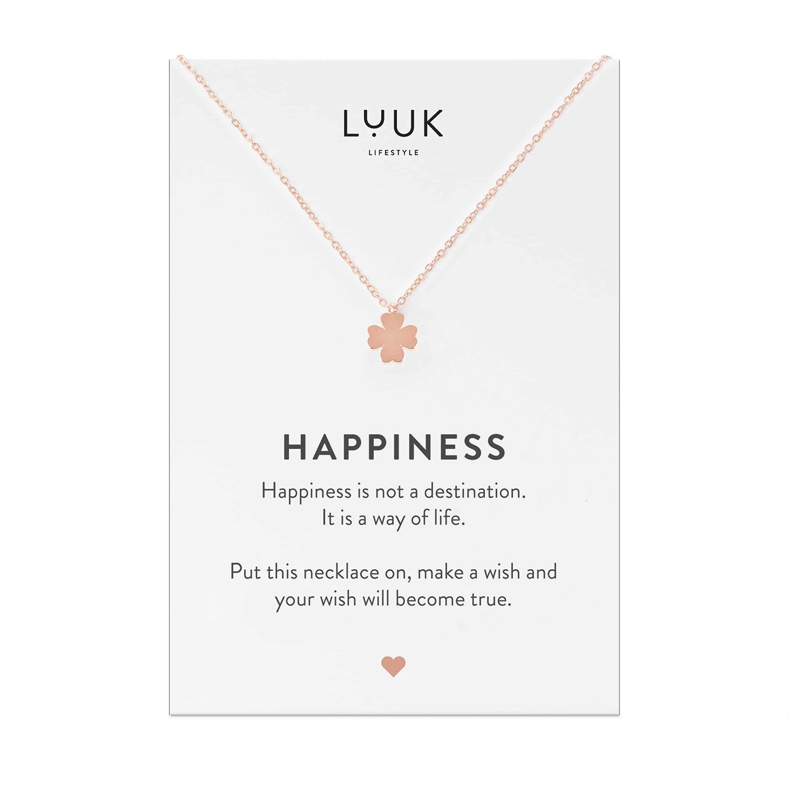 LUUK LIFESTYLE Stainless Steel Pendant Necklace for Women Waterproof 50cm Chain Modern Necklace Gift for Her Rose Gold Four Leaf Clover — image 1