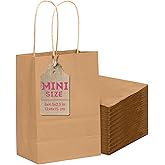 qiqee 50-Packs Brown Paper Gift Bags with Handles Bulk 4.5"x2.5"x6" Mini Size Party Favor Bags Multiple Uses