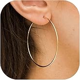 IDJEOABL 2mm Thin Gold Hoop Earrings 14k Gold Plated Large Big Hoops for Women Lightweight Hoop Earrings Jewelry for Women Trendy 40/50/60/70mm
