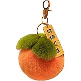 Fruit Persimmon Keychain Soft Fluffy Keychains Cute Plush Key Rings Faux Fur Keyring Pompom Keychain Decoration
