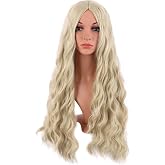 MapofBeauty 28 Inch Long Middle-Part Curly Cosplay Wig, Blonde | No Bangs, 70 cm Party Wig, Fashion, Synthetic Fiber, Women