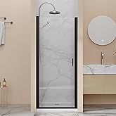 Bathenum 32” x 72” Pivot Swing Shower Door, 1/4 inch Tempered Glass Panel Hinged Shower Door in Matte Black Finish, Semi-Fram