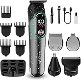 Beard Trimmer for Men, Hair Clippers for Men 5 in 1 Grooming Shaving Kit for Face, Mustache, Body, Ear, Nose, Waterproof Cordless Barber Clippers for Hair Cutting 822 Cyan