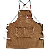 Chef Apron with 3 Large Pockets Cross Back Adjustable Apron Durable Cotton Canvas Aprons Cooking Baking Stylish Comfortable