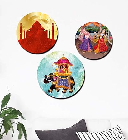 Furnishing Factory (Set of 3) Wooden Wall Plates for Living Room | Decorative Wall Hanging Plates (do not Handle with Care - Modern Concept)