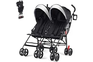 HONEY JOY Double Umbrella Stroller, Side by Side Lightweight Baby Stroller w/ 5-Point Safety Harness, Adjustable Canopy & Sto