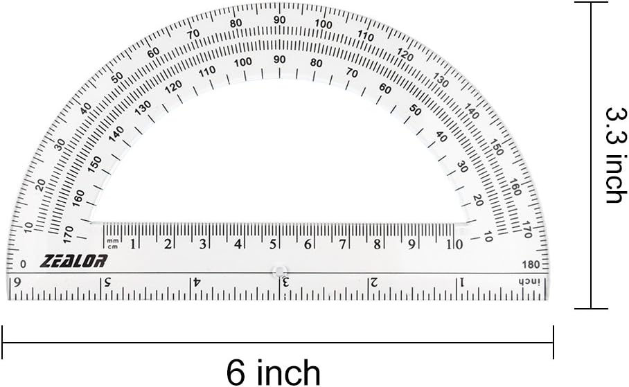 Zealor 24 Pack Plastic Protractors Clear Math Protractor 180 Degrees (6 Inch) : Office Products