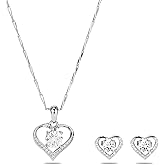 PABOIA 925 Sterling Silver Heart-Shaped Necklace and Earrings Set with 5A Zircon Stones - Beautiful Gift for Mother, Birthday, Girlfriend, Wife, Valentine's Day, Lady, or Aunt