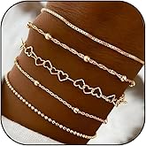 Dainty Gold Stackable Bracelets Set for Women Heart Bracelets Paperclip Link Bracelets Adjustable Layered Chain Bracelets 14K Gold Jewelry for Women