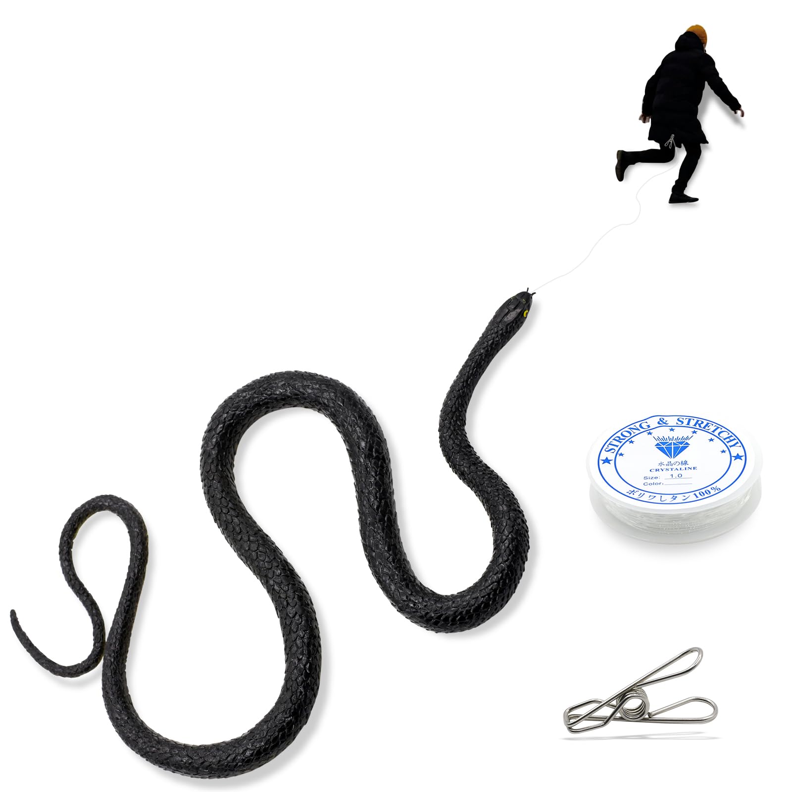 Laiiqi Snake Prank with String Clip,Golf Snake Prank Clip on Snake Prank Rubber Fake Snake with String Snake on a String Prank Fake Snake Prank Stuff for Chasing People and Teasing Friends (1 PCS)