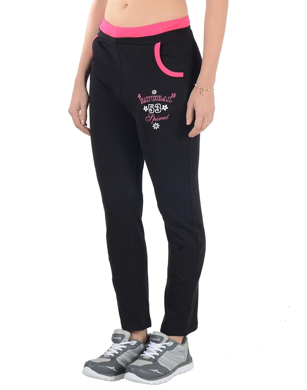 2day women's solid cotton track pants black/fushia (pack of 2)