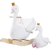 labebe Kids Rocking Horse White Swan with Little Plush Doll Toys, Stuffed Animal Wooden Rocker for Children 6 Months Boys and
