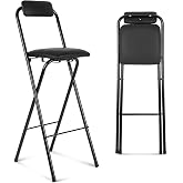 Thyle 1 Pcs Folding Bar Stool with Backrest Counter Height Seat,29.5 Inch | Tall Foldable Design for Kitchen Island Cafe Dining, Portable Space-saving, Leather Padded Seat Back, Metal Frame