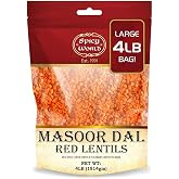Spicy World Split Red Lentils (Masoor Dal) 4 LB Bag | All Natural, Pure, Vegan, Resealable Bag
