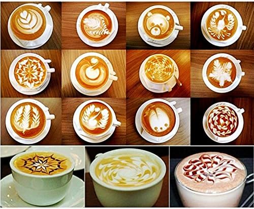 OKSANO 16pcs Cappuccino Coffee Stencils Template &amp; 1pcs Coffee Art Pen DIY for Barista Household Coffee Cappuccino Latte Espresso Fancy Coffee Tool Set