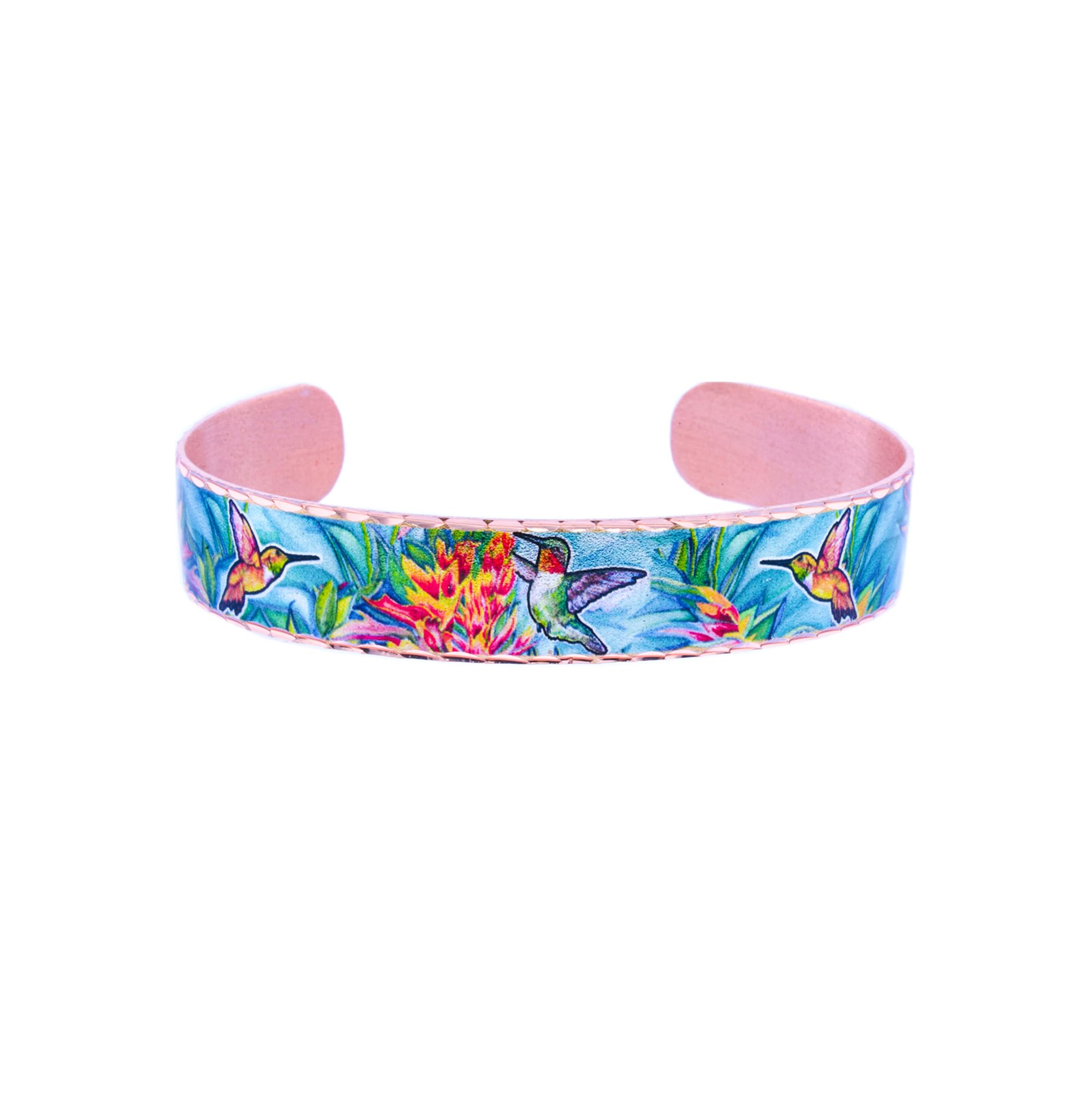 Women's Hummingbird Cuff Bracelets-Open-ended Adjustable Copper Cuff Watercolor Art Bracelets for Hummingbird Lovers, Hummingbird Jewelry, Hummingbird Gifts