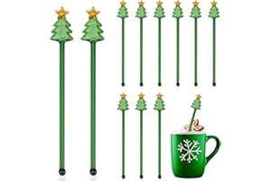 FoldTier 12 Pcs Christmas Glass Drink Stirrers 7 Inch Xmas Stir Sticks Reusable 3D Coffee and Cocktail Stirrers Hot Cocoa Bar Supplies for Holiday Party Favors (Christmas Tree)