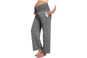 DreamGlee Women's Maternity Pants Comfy Stretch Crossover High Waisted Wide Leg Loose Pregnancy Trousers with Pockets