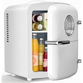 Kismile 4L Mini Fridge for 6 Can Clear with Glass View Window - Pure White | Thermoelectric cooler and warmer, AC 120V/DC 12V adapters, holds 6 cans, ultra quiet below 45dB, for skincare, car, bedroom