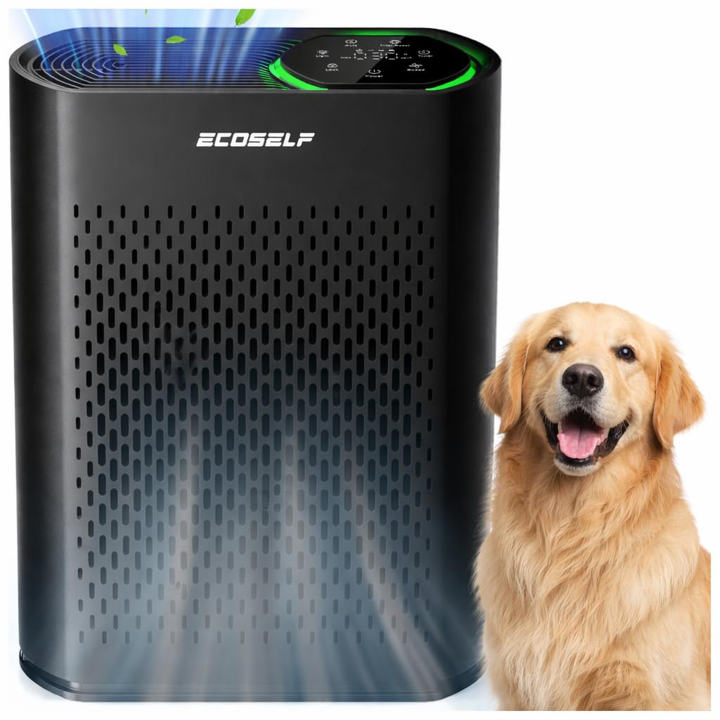 Photo 1 of Powerful Air Purifiers for Home Large Room Up to 2400 Ft², ECOSELF HEPA Air Purifier with PM 2.5 Air Quality Display 20dB Sleep Mode, Air Purifiers for Bedroom Office Living Room Black