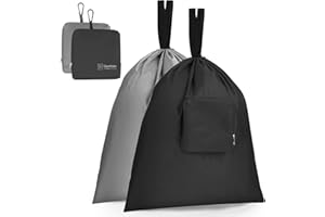 QUATISH Travel Laundry bags, 2 Pack Dirty Laundry Travel Bag, Foldable Dirty Clothes Bag for Traveling, Washable and Small Laundry Bag with Handles for Suitcase, Gym, Camping, Black+Grey