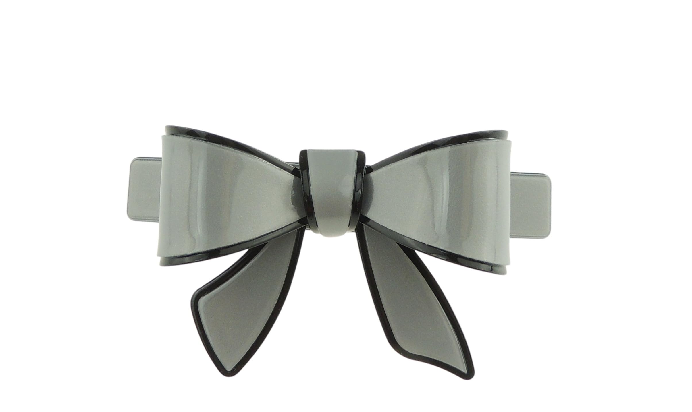 Womens Girls School Retro Wedding Bridal Party Evening Ponytail Fine Hair Accessories Occasion Barrette Hairpin Grip French Metal Spring Clip Candy Colour Pastel Acetate Ribbon Bow (Dark Grey)